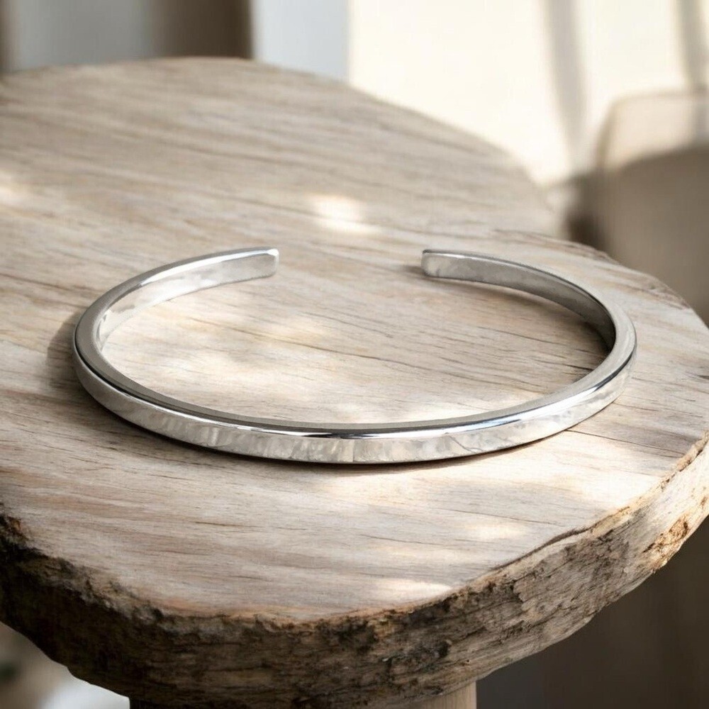 Shiny 925 Sterling Silver Square Open Cuff Bangle Bracelet Handmade -3mm Wide